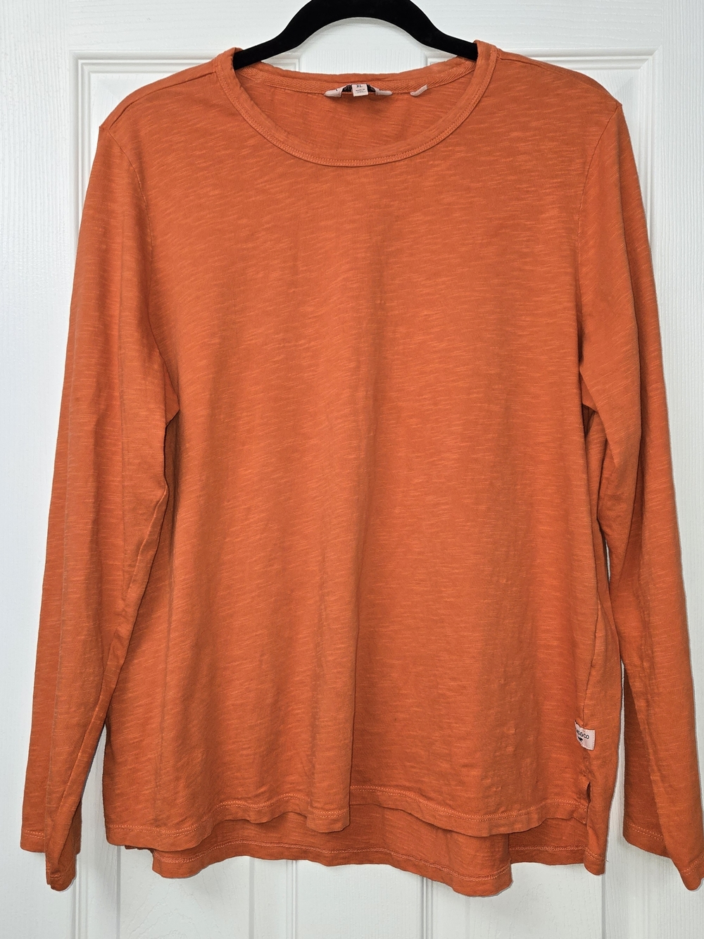Toad&Co XL Orange Organic Cotton Slub Knit Long Sleeve Tee Shirt Side Vents